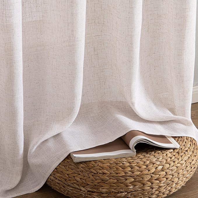 MIULEE Natural White Linen Curtains 104 Inch Length 2 Panels - Image 7