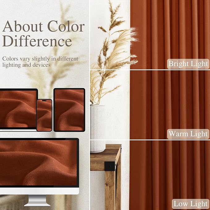 Nanspring Terracotta Linen Curtains 63 Inches Length 2 Panels - Image 4