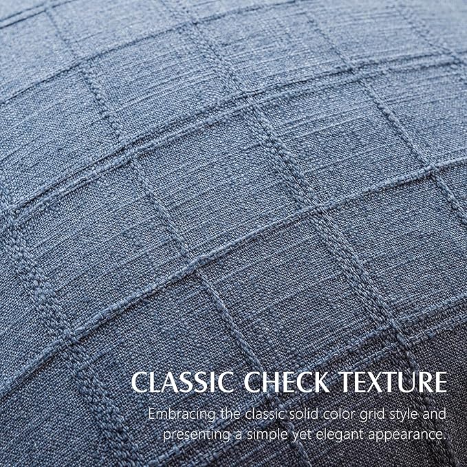 Foindtower Set of 2 Decorative Linen Check Throw Pillow Covers Neutral Farmhouse Lumbar Cushion Covers Modern Coastal Boho Home Decor for Sofa Chair Couch Bedroom Living Room Outdoor,12×20 Inch,Blue