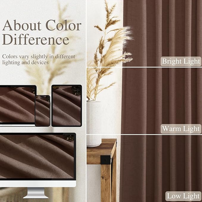 Nanspring Mocha Mousse Curtains 90 Inch Length 2 Panel Set Back Tab Rod Pocket - Image 3