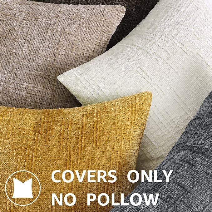 decorUhome Oatmeal Chenille Throw Pillow Covers 16x16 Set of 2 Textured Soft - Image 7