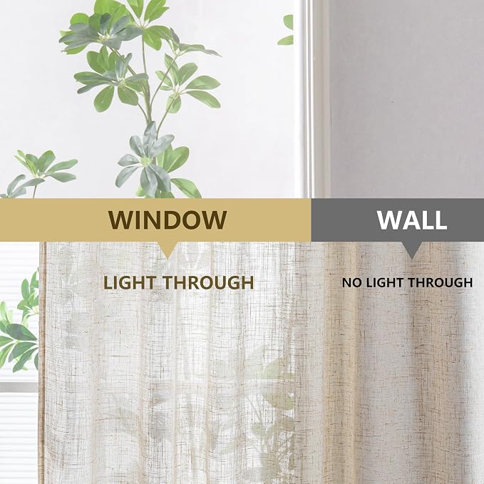 MYSKY HOME Linen Curtains for Living Room, Natural Semi Sheer Curtains & Drapes - Image 6
