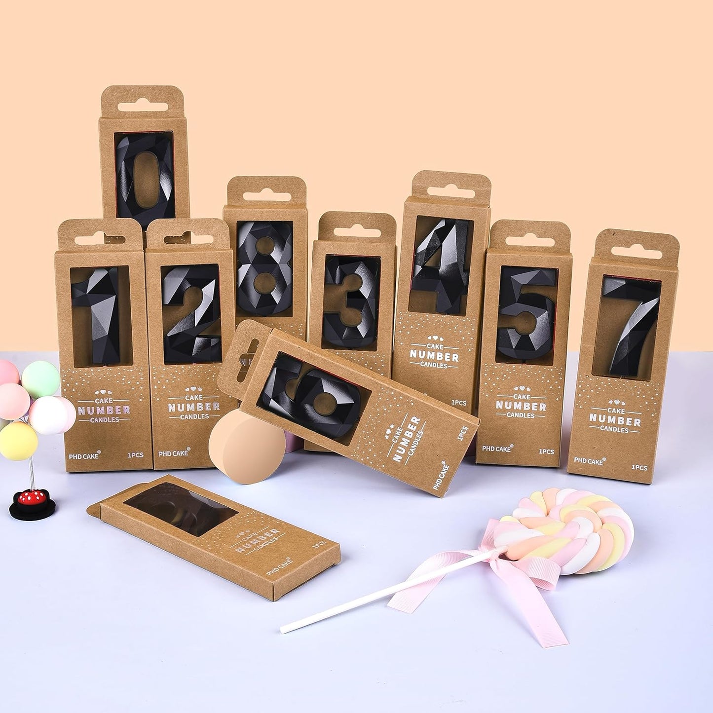 PHD CAKE 2.76 Inch Crystal Black 5 Number Birthday Candles, Black Number Candles, Cake Number Candles, Party Celebration