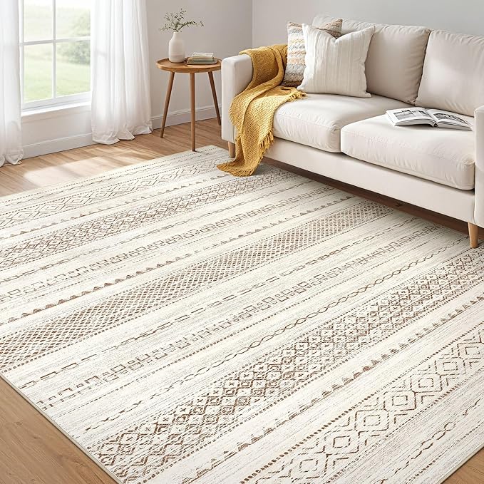 Nakagishi 6x8 Area Rug Living Room: Washable Boho Large Neutral Modern Soft by NakagishiAreaRug