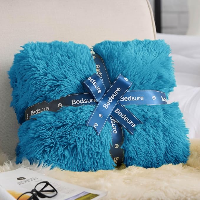 Bedsure GentleSoft Fluffy Bright Blue Throw Blanket Gifts - Image 7