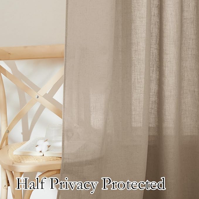 RYB HOME Privacy Semi Sheer Linen Curtains 72 inches Long, Rod Pocket & Back - Image 3