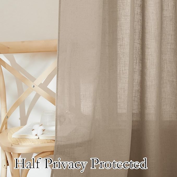 RYB HOME Khaki Linen Curtains 95 inches, Rod Pocket & Back Tab Linen Blend Boho - Image 5