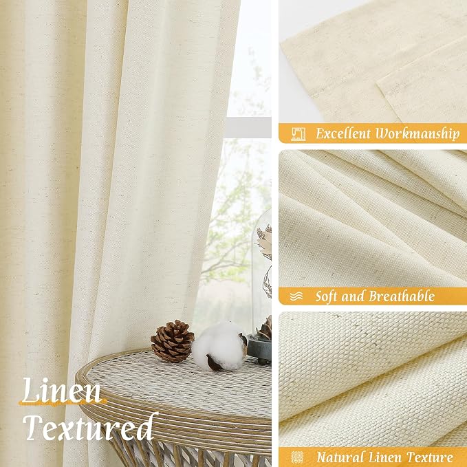 LAMIT Light Beige Linen Semi Sheer Curtains 45 Inch - Image 7
