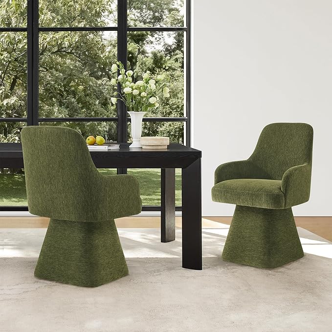 Swivel Dining Chairs Set of 4, Mid Century Modern Chairs Fabric Upholstered Armchair with Armrest & Ergonomic Backrest for Dining Room, Kitchen, Bedroom, Living Room, Green, 4 Boxs
