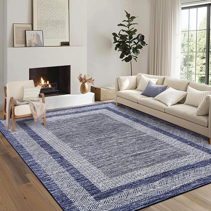 GarveeHome 6x9 Large Washable Area Rug Modern Bordered Rug Distressed Geometric - Image 8