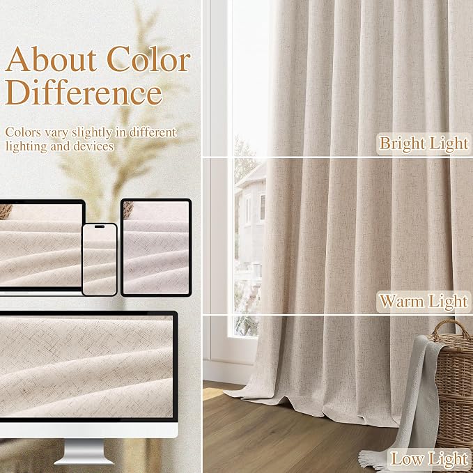 Guken Oatmeal 100% Blackout Curtains 102 Inch Length 2 Panels Set - Image 7