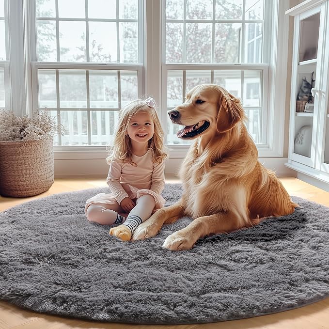 ONASAR Grey Round Area Rugs 6ft, Fluffy Gray Soft Bedroom Circle Rug - Image 7