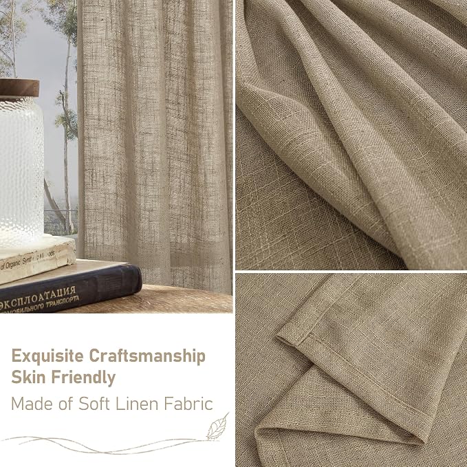 LAMIT Taupe Sheer Linen Curtains, 102 inch Light Filtering Semi Sheer Panels - Image 6