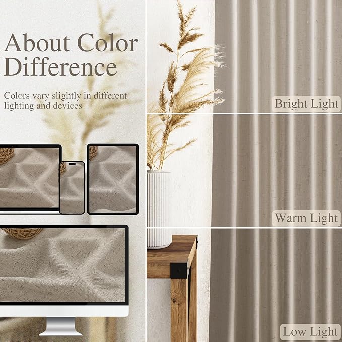 Nanspring Living Room Curtains 63 Inch Length Linen Blend Cobblestone Light - Image 3