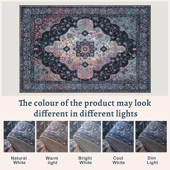 Tangsoo 2.6x8 Washable Runner Rug for Hallways, Non Slip Vintage Runner, Soft Low Pile Long Rug Runner, Print Distressed Navy Carpet Runners for Kitchen Bedroom Entryway Bathroom Living Room