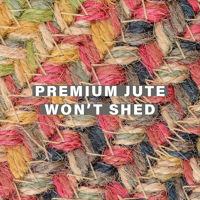 Homespice Kingston Jute Braided Rugs for Bedroom 4x6' – Ideal as Multicolor Country Rugs for Living Room and Bedroom
