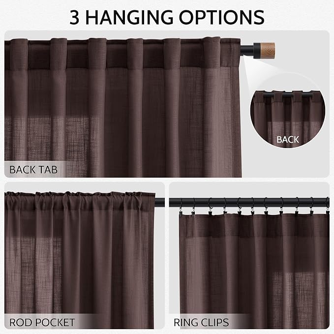 Coffee Brown Extra Long Linen Curtains 120 Inch - Image 2
