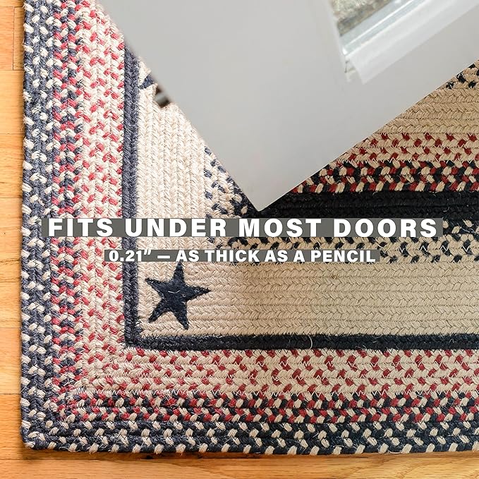 Homespice Gloucester Jute Braided Rug 27x45in Rect Black-Tan-Red Natural Jute Rug. Uses- Indoor Entryway, Kitchen Rug, Bedroom Doorway Reversible, Rustic, Country, Primitive, Farmhouse Decor