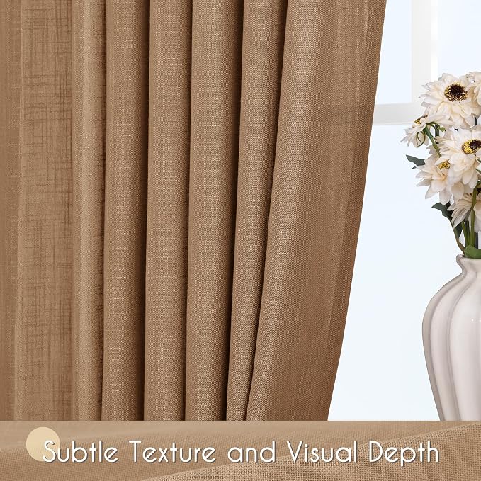 Brown Curtains for Living Room Back Tab Modern Farmhouse Semi Sheer Brown - Image 3