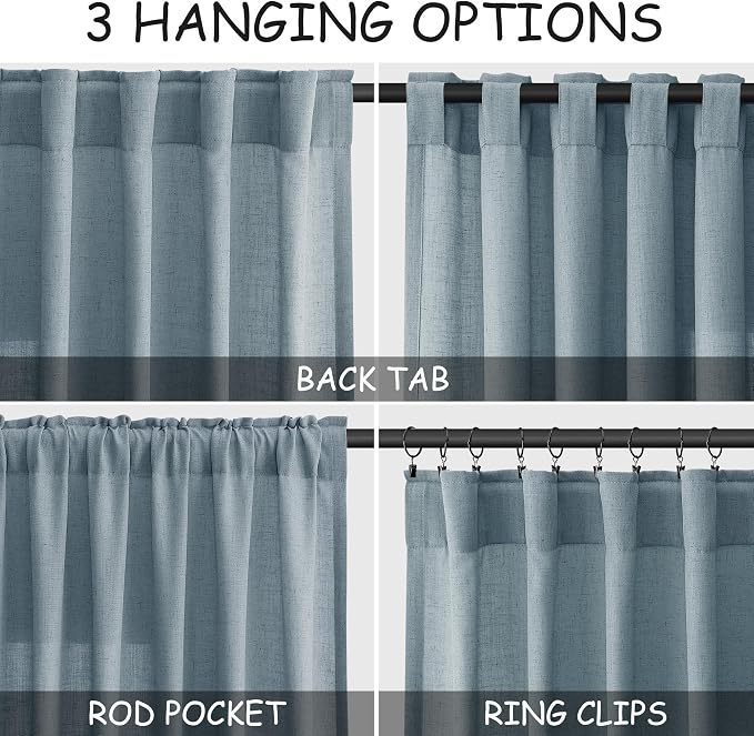 Extra Long Light Blue Linen Curtains 120 Inch - Image 2