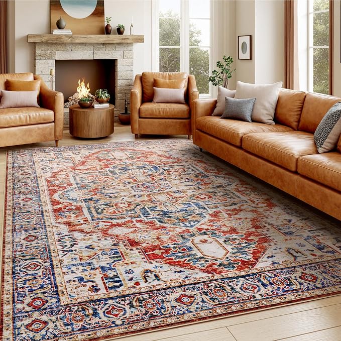 AMADA HOMEFURNISHING 8x10 Washable Area Rug, Low-Profile Large Area Rug by AMADAHOMEFURNISHING