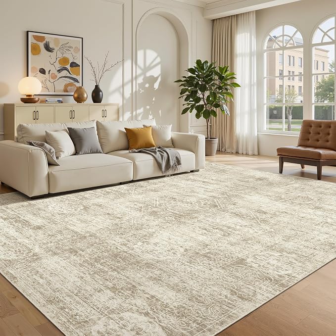 Madane 6x9 Area Rugs for Living Room, Machine Washable Vintage Beige Rug by Madane