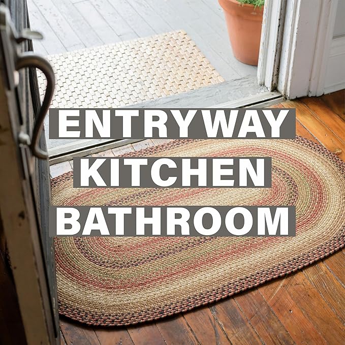 Gingerbread Brown Small Braided Rugs, 2x3' Rectangle - Handmade with Jute, Warm Country Decor, Perfect for Bathrooms and Entryways - Durable and Easy to Clean