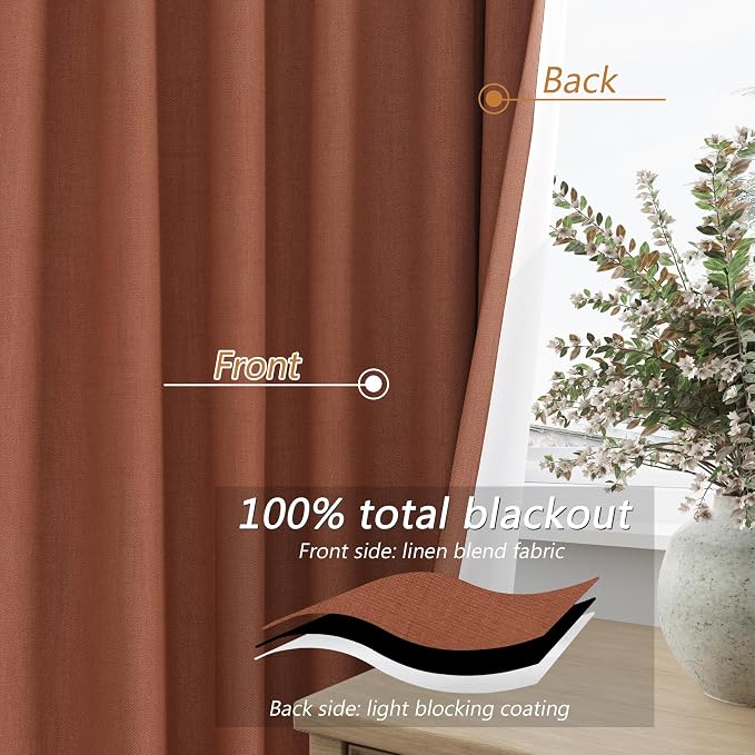 Guken Terracotta 100% Blackout Curtains 84 Inch Length 2 Panels Set Fall - Image 4