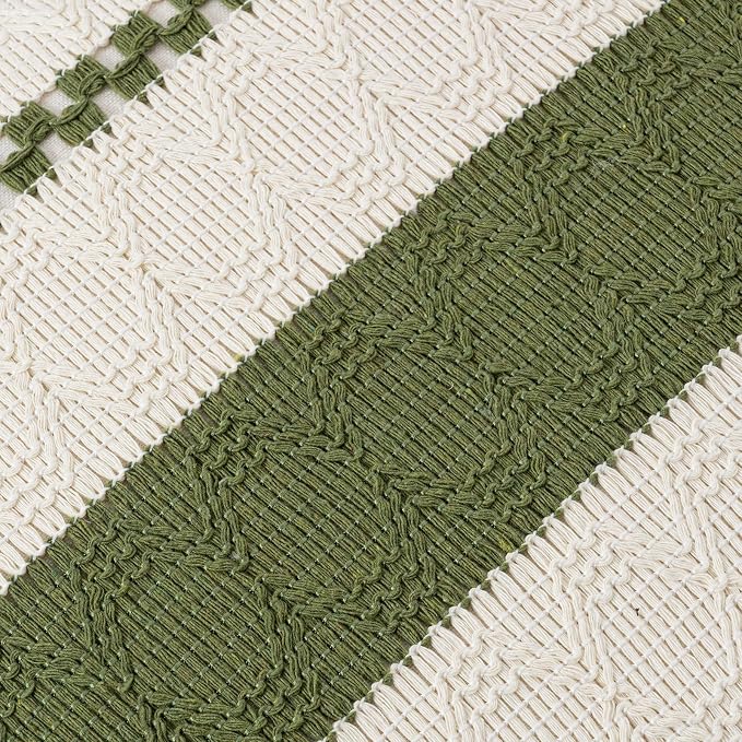Fancy Homi Set of 1 Boho Moss Green Lumbar Decorative Throw Pillow Cover 12x20 - Image 4