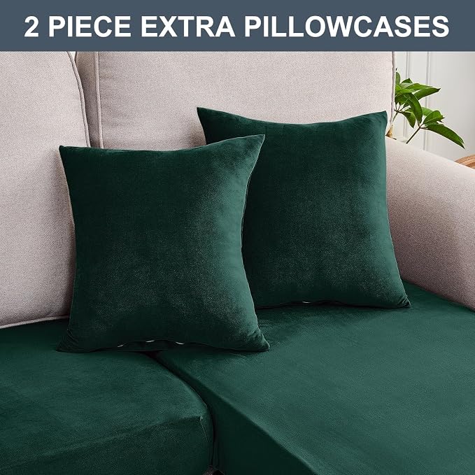 Couch Cover 8-Piece Elastic Velvet Couch Cushion Covers & Chaise Slipcovers - Image 8