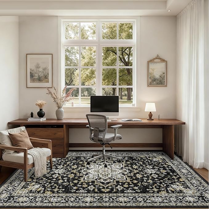 5x7 Area Rugs Living Room Rug: Washable Vintage Boho Medallion Rug No Slip - Image 6