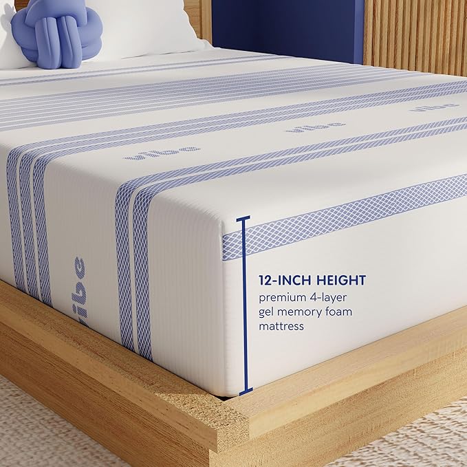 Vibe Gel Memory Foam Mattress, Fiberglass Free, 12-Inch CertiPUR-US Certified Bed-in-a-Box, California King, White