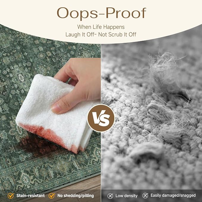 8x10 Washable Area Rug for Living Room Bedroom Vintage Green Non Slip Carpet - Image 8