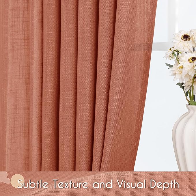 102 inch Linen Terracotta Curtains 2 Panels - Image 8