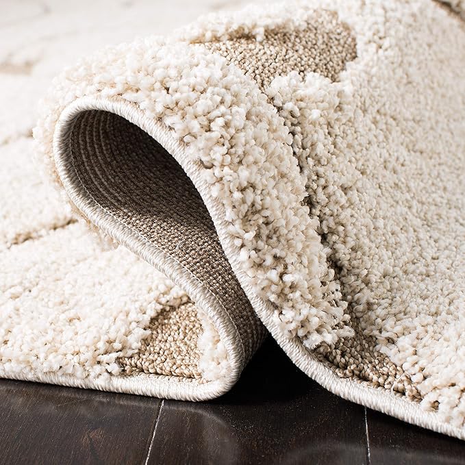 SAFAVIEH Florida Shag Collection Area Rug - 5'3" x 7'6", Cream & Beige, Scroll Design, Non-Shedding & Easy Care, 1.2-inch Thick Ideal for High Traffic Areas in Living Room, Bedroom (SG455-1113)