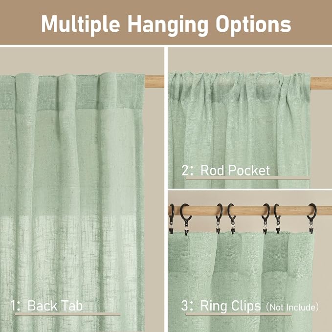 LAMIT Sheer Linen Curtains for Living Room, Back Tab and Rod Pocket Curtains - Image 2