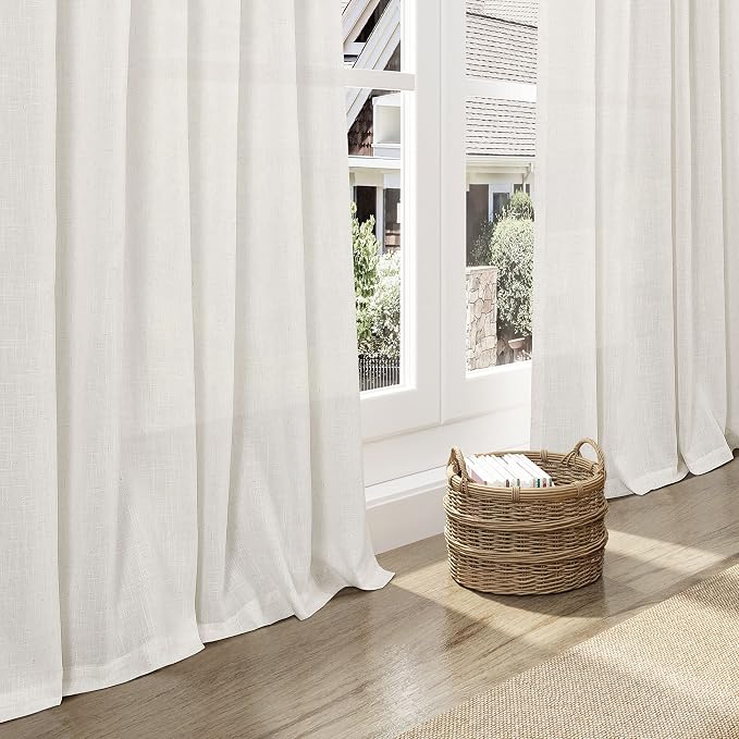 Nanspring Cream Linen Blend Light Filtering Curtains 82 Inch Length 2 Panel Set - Image 6