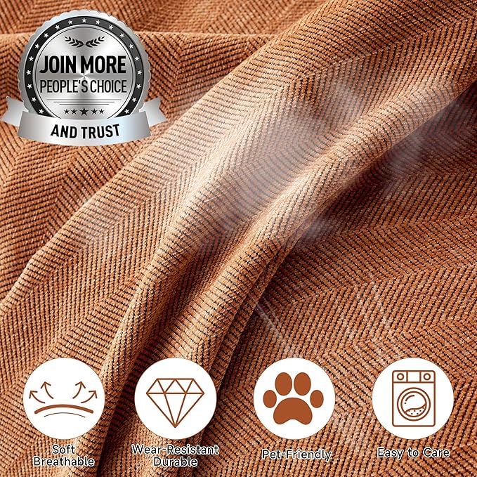 STACYPIK Thick Burnt Orange Sofa Cover, Breathable Chenille Couch Cover for Sectional, Pet Friendly Protector for 3 Cushion Couch, Pumpkin Loveseat Cover for L-Shaped, Washable Sofa Slipcover-71X150IN