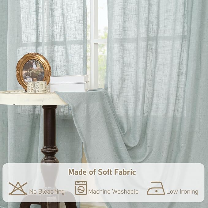 LAMIT Greyish Blue Linen Curtains 45 Inches Long - Image 8