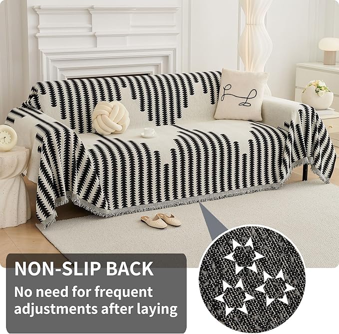 HAOMAIJIA Boho Sofa Covers for 3 Cushion Couch - Pet Friendly Soft Thick Non Slip Cover for Dogs - Washable Sectional L Shape Furniture Protector (Black, 71"x118")