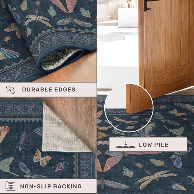 Vintage 2x6 Navy Blue Bathroom Rugs - Image 5