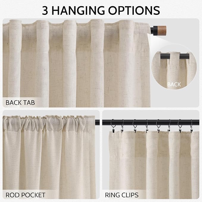 Cream Beige Linen Curtains for Living Room 126 Inches Long Light Filtering Semi - Image 2