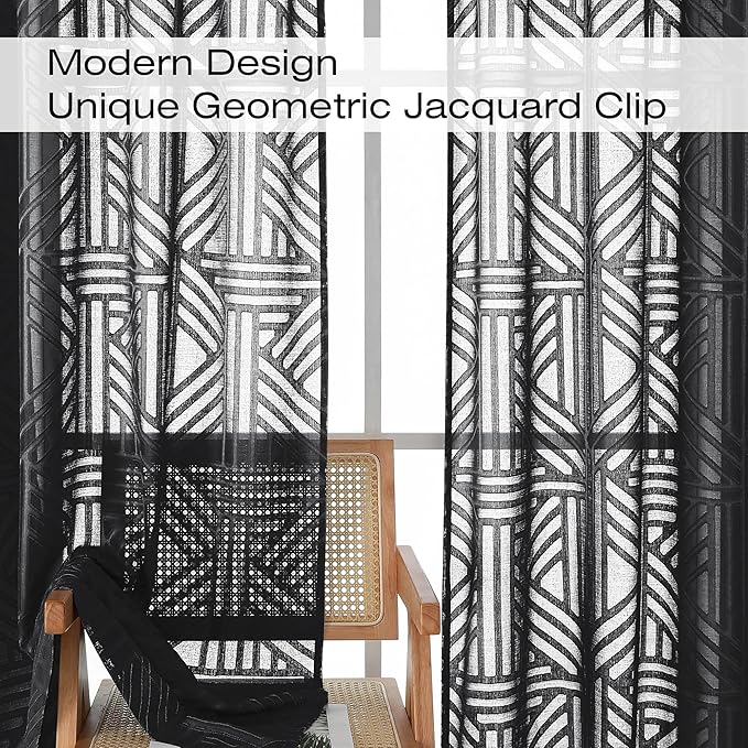 Simplebrand Semi Sheer Black Curtains 96 Inches Long 2 Panels, Light Filtering - Image 4