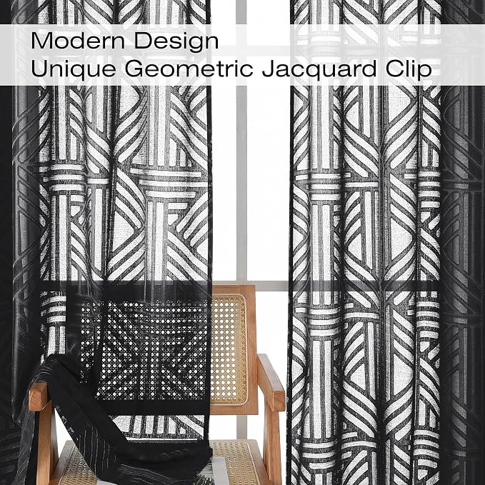 Simplebrand Black Sheer Kitchen Curtains 36 Inch Length Tier Curtains 2 Panels - Image 3