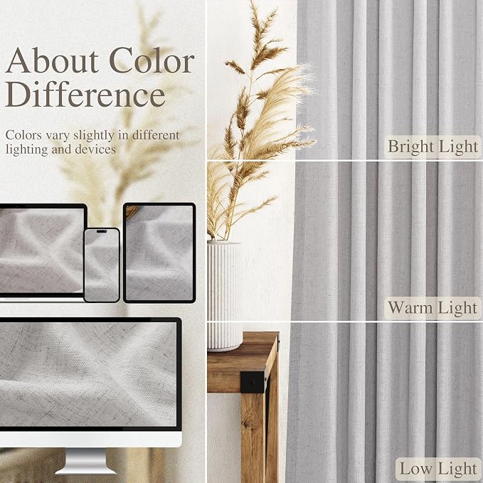 Grey Linen Curtains 90 Inch Length 2 Panels Set - Image 4