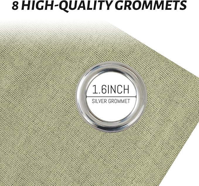 Yakamok Sage Green Linen Curtains 100% Blackout 96 Inches Long, Room Darkening - Image 4