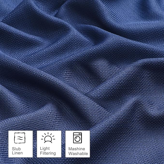 OWENIE Bob 1 PCS Blue Valances for Windows, Faux Linen Textured Kitchen Window - Image 3