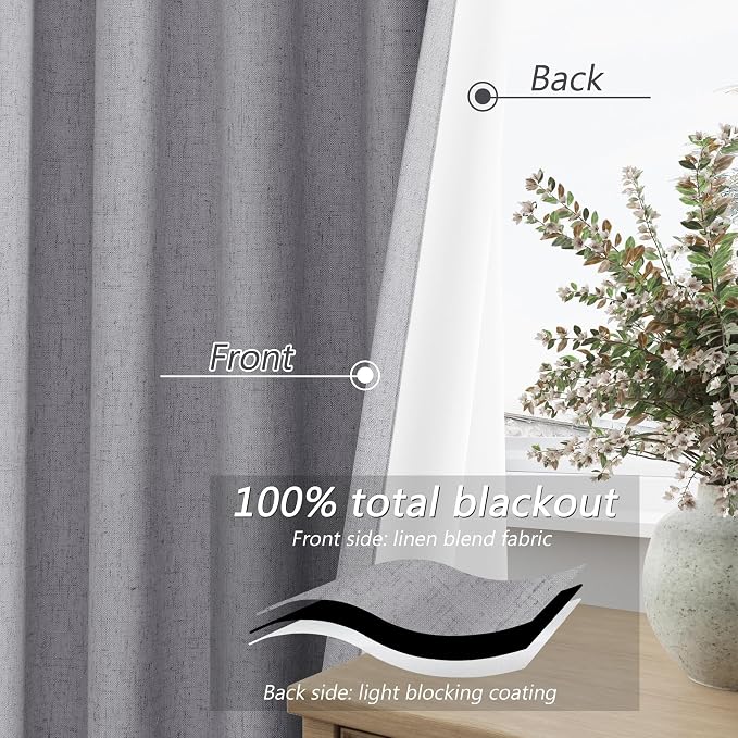 Guken Grey 100% Blackout Curtains 90 Inch Length 2 Panels Set - Image 4