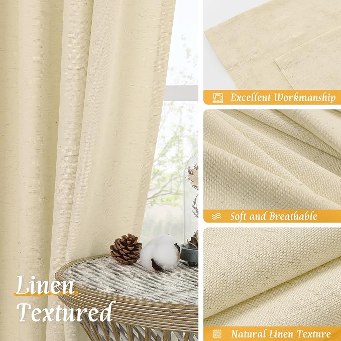 LAMIT Beige Linen Curtains for Small Windows, 45 Inches Long 2 Panels Light - Image 7