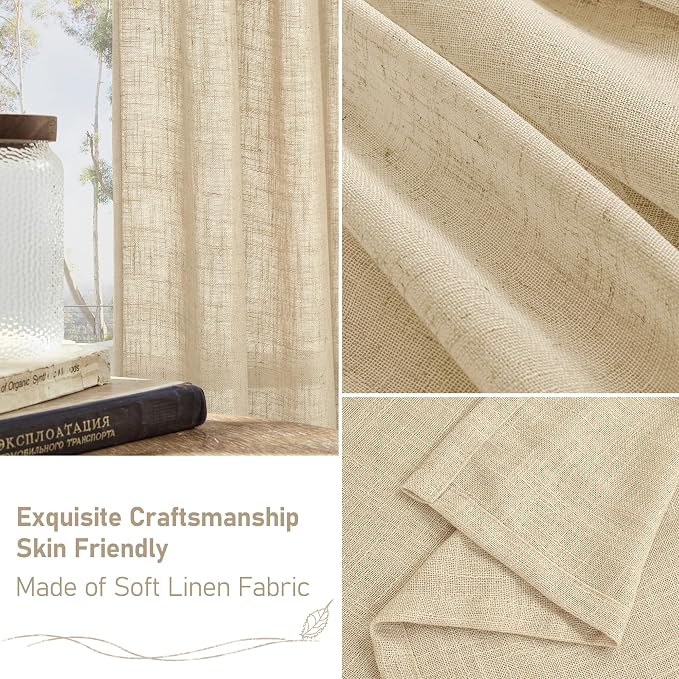 LAMIT Linen Kitchen Curtains 30 Inch Length, Semi Sheer Light Filtering Window - Image 6